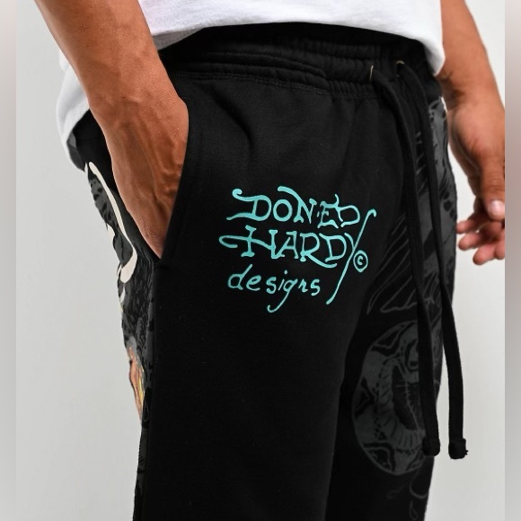 Ed Hardy Crawling Tiger Graphic Cotton Blend Jersey Drawstring Sweatpants Black - Picture 5 of 15